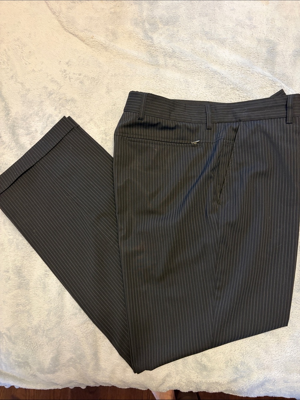 Alberto Comfort Fit James-Wool Stripe Men's Black Pinstripe Dress Pants